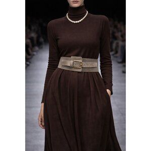 ZAPA Paris Wide Gray Suede Leather Waist Belt Made in France Size T1